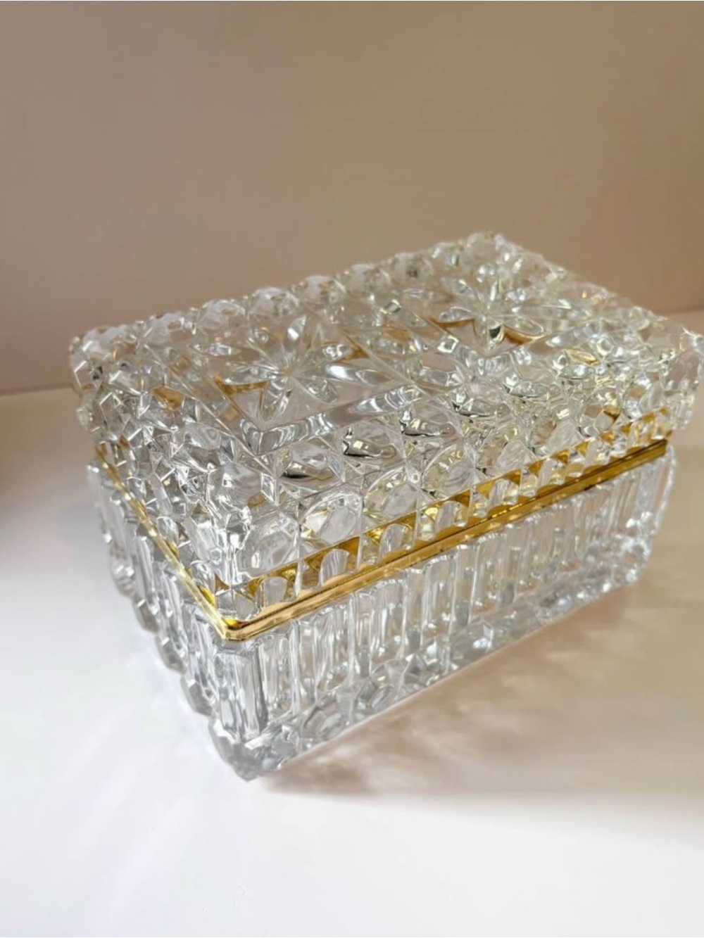 LARGE Vintage French Crystal Jewelry Casket